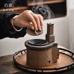 蒸蒸日上灶台香炉家用熏香烤茶蜡烛加热煮茶送长辈倒流香陶瓷摆件