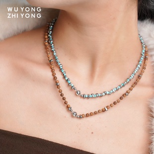 无用之用「温和对峙」天然黑玛瑙老山檀绿松灰月光黑曜石双层项链