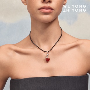 无用之用「奚梦瑶同款 」天然红玛瑙苹果吊坠黑尖晶橄榄石蛇骨项链