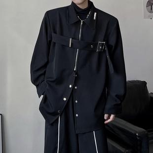 2023春秋薄款 衬衣潮 休闲外套男女设计垂感黑流行时髦长袖 宽松衬衫