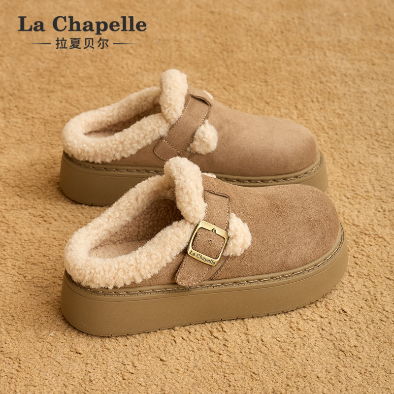拉夏贝尔加绒勃肯鞋女2026冬季新款一脚蹬外穿保暖懒人半拖棉鞋女