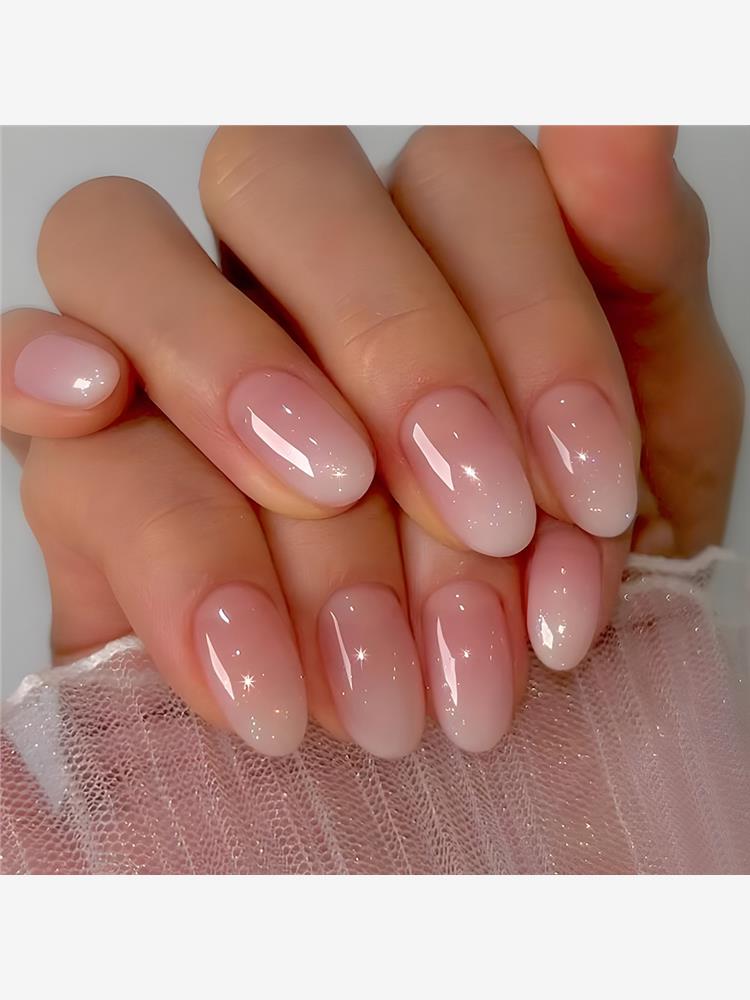 穿戴甲短甲片粉白渐变美甲穿戴甲片穿戴式甲片press on nails