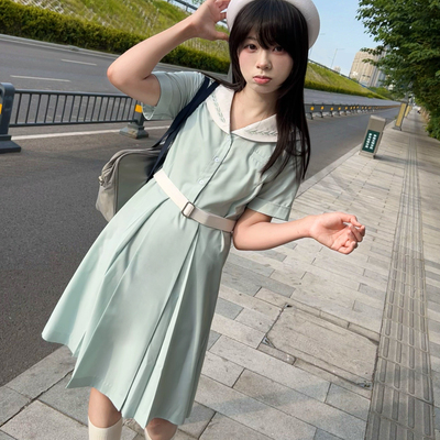 空气站台【空气穗盛夏服】学院风校供麦穗刺绣JK连衣裙夏日清爽