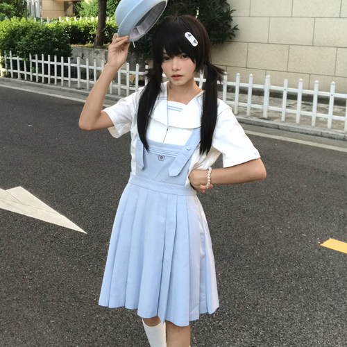 空气站台水蒸汽背带裙水手服套装学院风校供淑女
