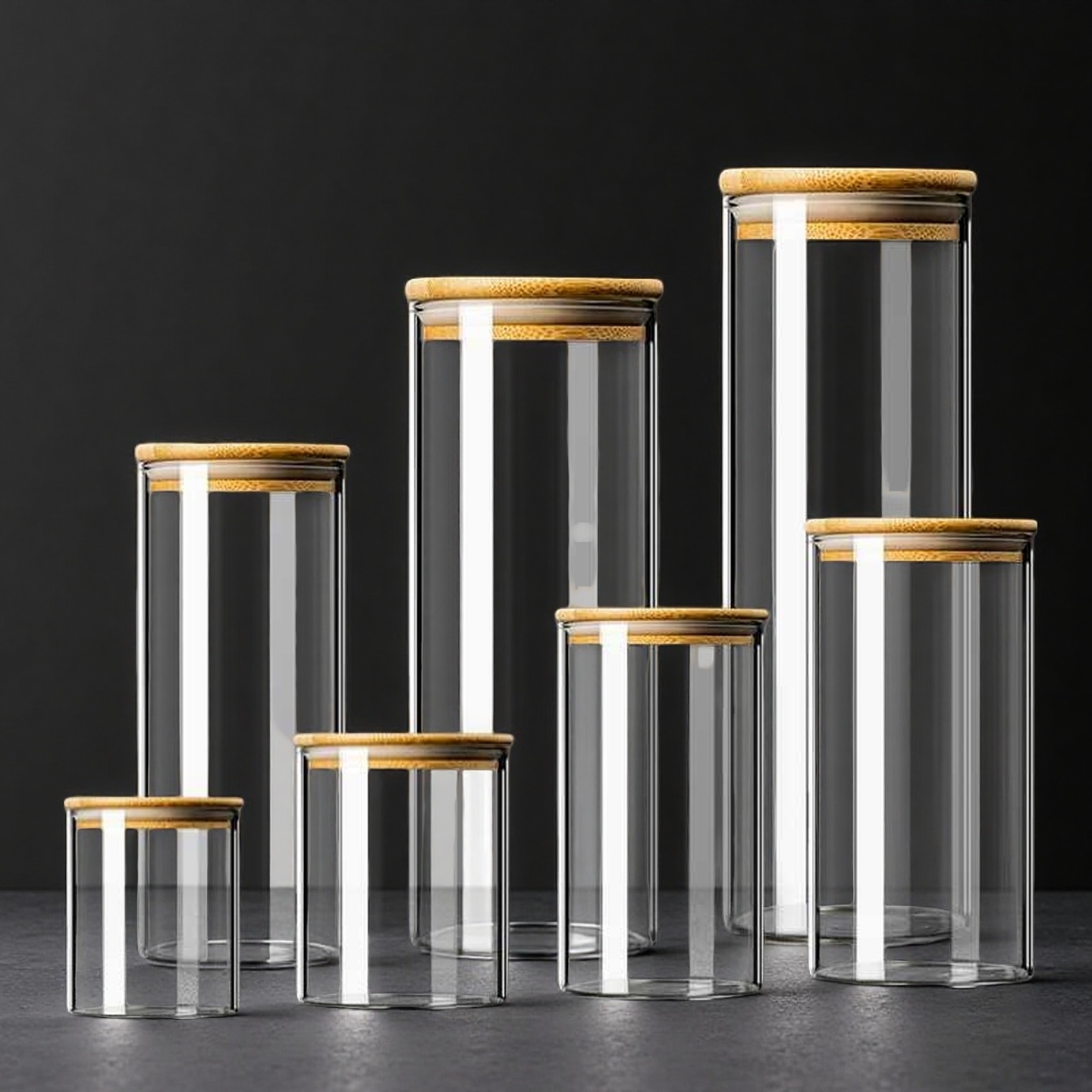 耐高温玻璃储物罐竹木盖透明家用密封罐茶叶干果药材泡菜收纳瓶子