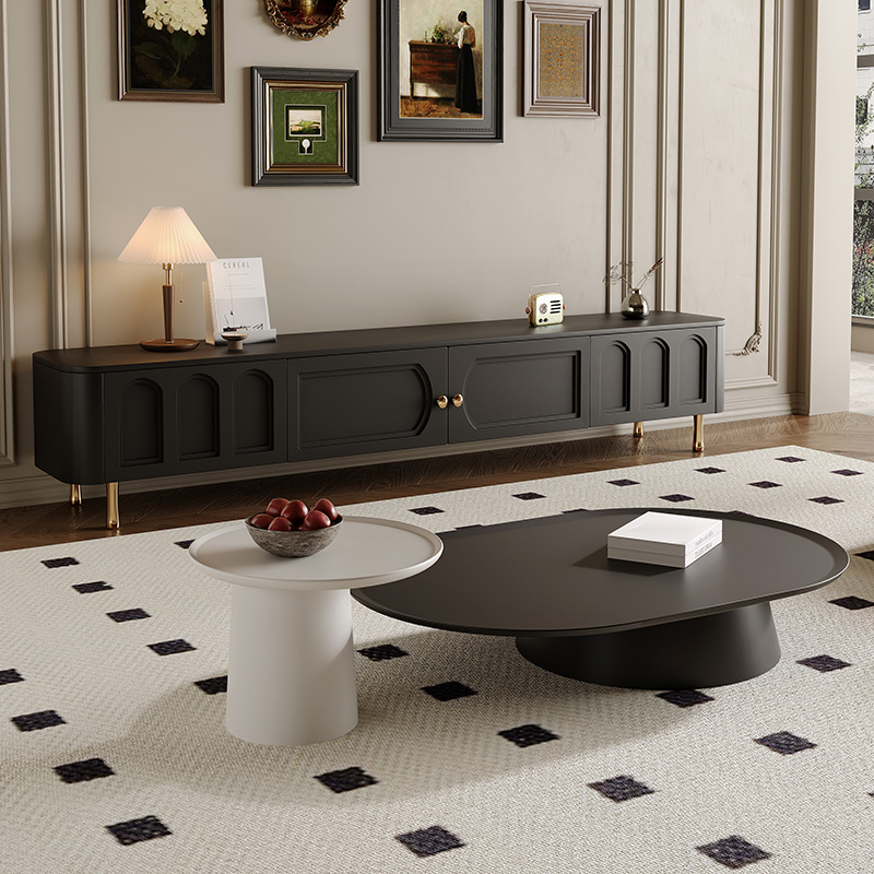 法式复古电视柜茶几组合现代简约客厅地H柜黑色高级感家俱客户矮