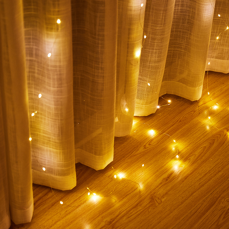 led铜线窗帘灯满天星迷你房间卧室布景J装饰浪漫冰条灯瀑布灯遥控