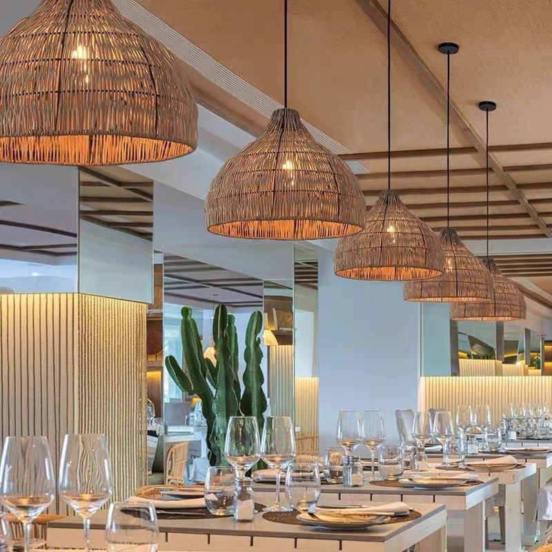 侘寂风藤编吊灯创意个性民宿餐厅编织艺术灯罩酒吧火锅店仿古灯具,家装灯饰光源,酒店/宴会厅/餐饮吊灯,淘宝优惠券,粉丝福利购,淘宝优惠卷