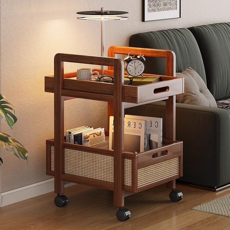 中古风边几客厅沙发旁茶几可移动置物架零食小推车卧室简易床边柜