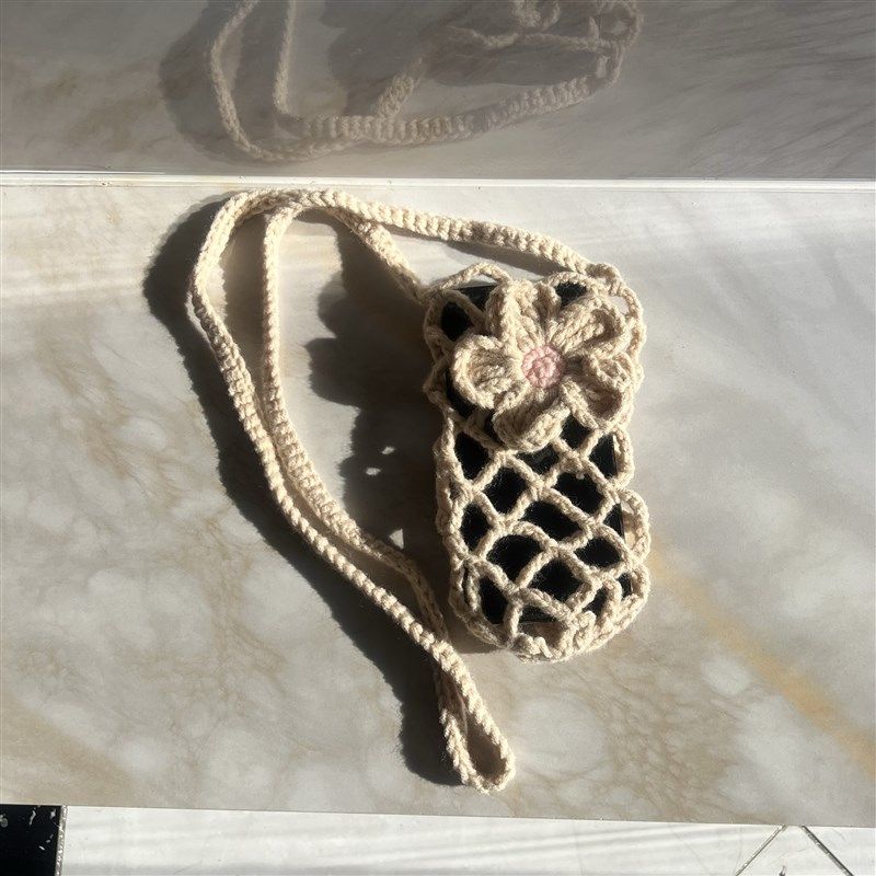 通用斜挎杯套可背带手工针织矿泉水饮料网兜袋户外运动水杯保护套