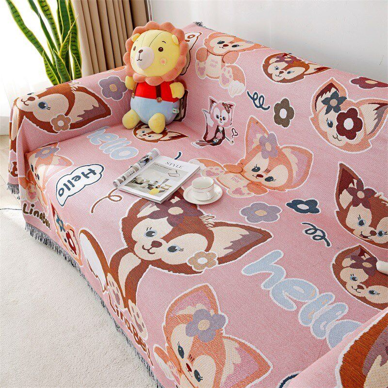 网红ins风百搭卡通可爱三人沙发套罩四季通用盖布线毯挂布沙发巾