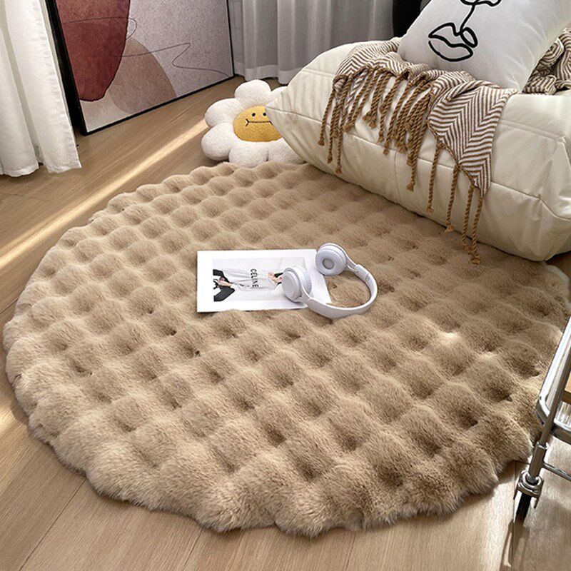 奶油风圆形小地毯高级感客厅懒人沙发毯摇椅梳妆台垫子ins风地垫