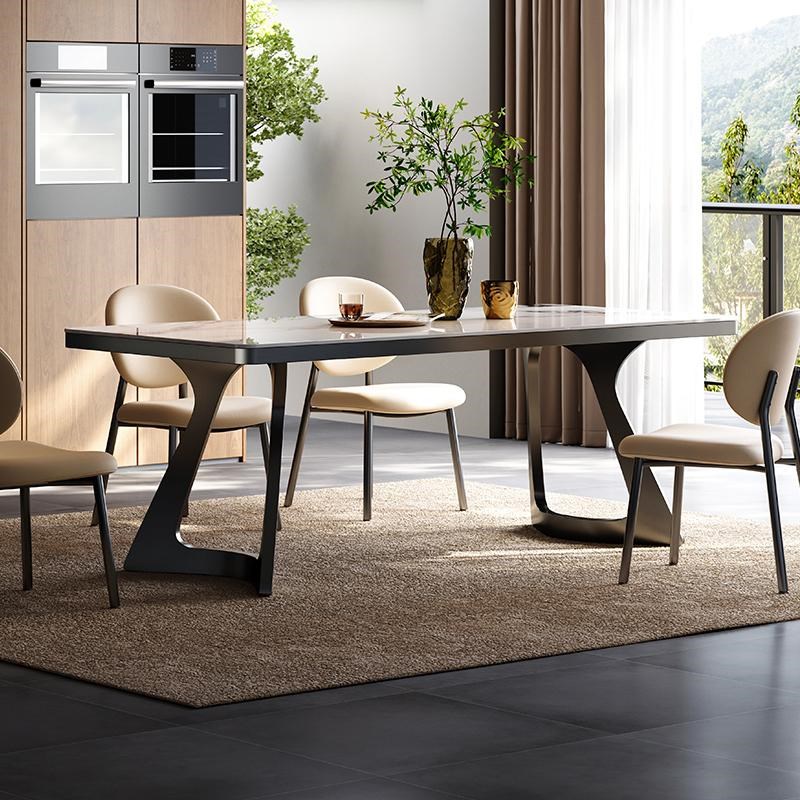 意式轻奢岩板餐桌现代简约客餐厅家用长方形N大小户型家用吃饭桌