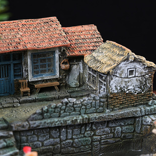 复古创意老房子流水摆件生态缸流水罐鱼缸水系景观摆件循环水活水