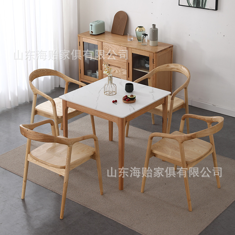 海贻岩板实木方餐桌北欧小户型家用方桌现代简约快餐厅酒店餐桌