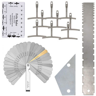 吉他测量工具套装 弦高尺间隙尺找平尺 琴颈缺口尺 T型尺13件套