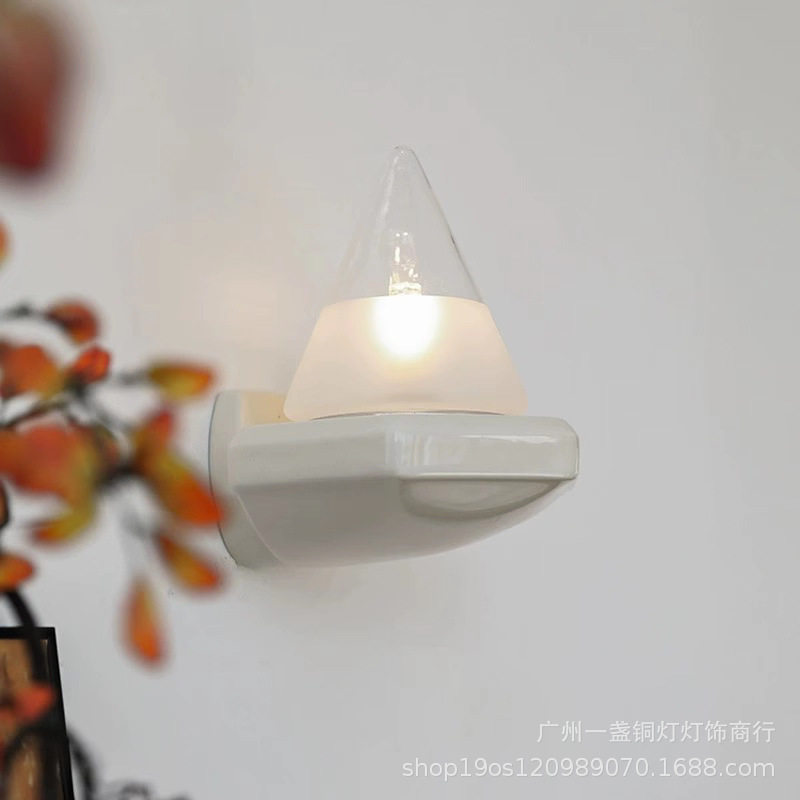 宅灯集 中古奶油陶瓷卧室床头壁灯 现代简约客厅走廊过道玄关灯具