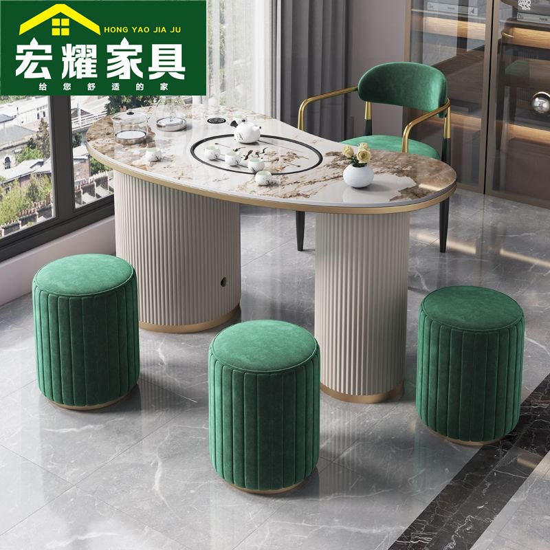 轻奢岩板阳台茶桌椅组合简约现代茶台茶具套装一体客厅家用泡茶桌