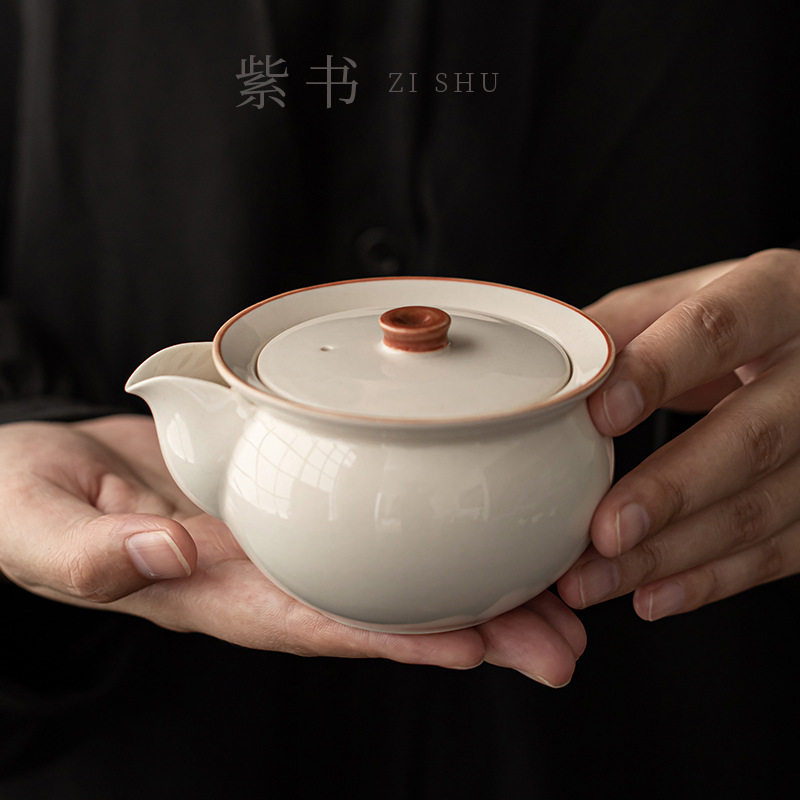 草木灰手抓壶陶瓷大容量单个茶壶家用茶具泡茶碗不烫手中式复古壶