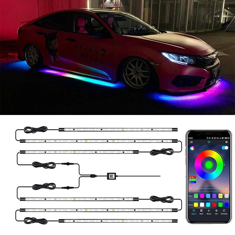 汽车底盘灯 6PCS 一拖六 蓝牙APP幻彩长条潜流灯300LED RGB氛围灯