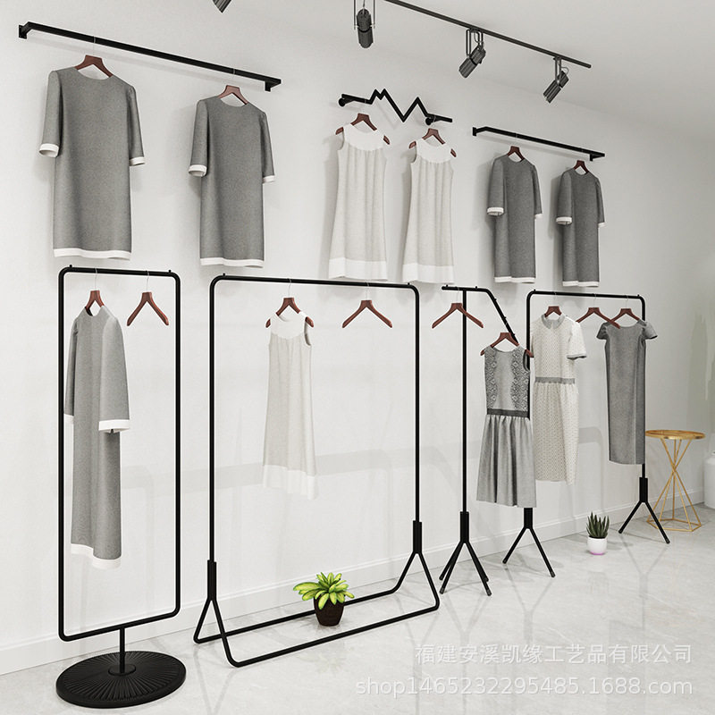 北欧铁艺落地式服装展示架现代简约服装店中岛架壁挂式挂衣架组合