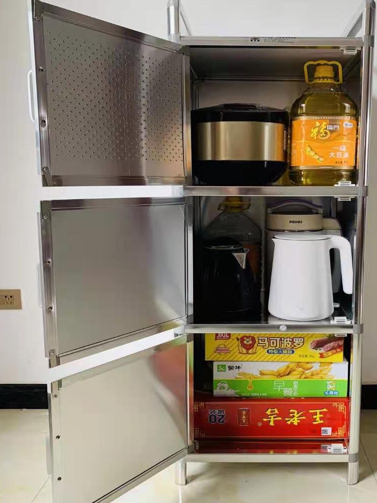 7T加厚拉丝不锈钢茶水柜铝合金碗柜阳台储物柜厨房大容量收纳柜批