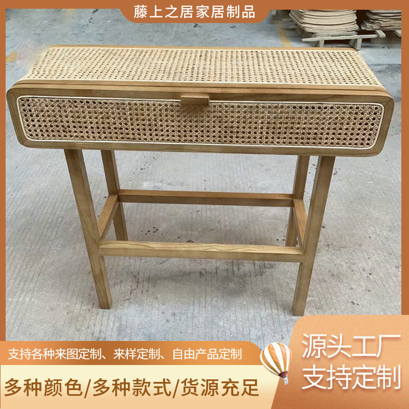 厂家供应酒店成套家具长款床头柜 酒店餐边柜床头柜 藤编卧室鞋柜