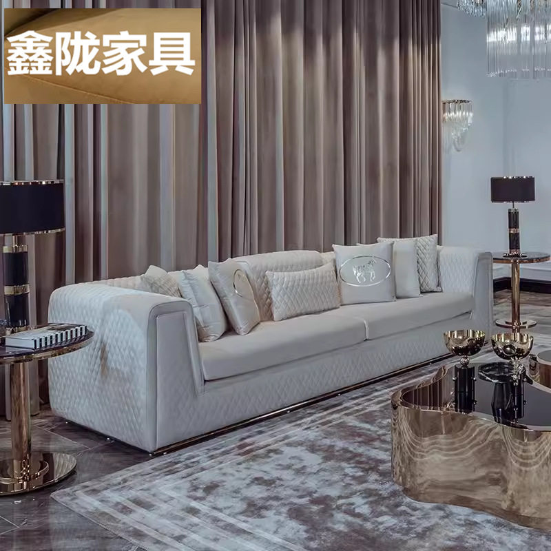 轻奢后现代实木绒布三人沙发