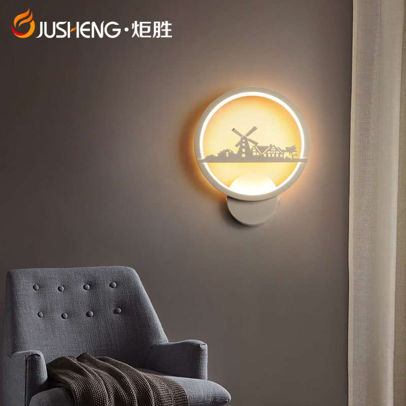 炬胜卧室床头灯led壁灯简约现代圈圈小鹿风车圆形图案装饰灯