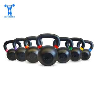 彩耳壶铃铸铁提臀磨砂健身房静电喷涂彩圈覆膜砂壶铃