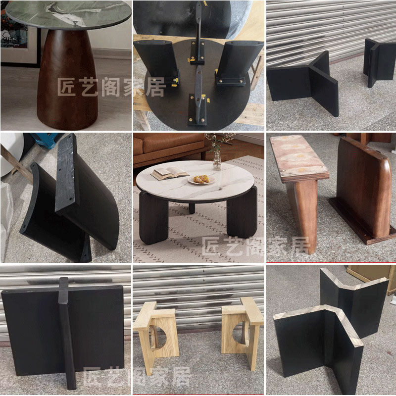 实木茶几支架法式轻奢圆形小茶几脚架边几角几松木桌腿图片