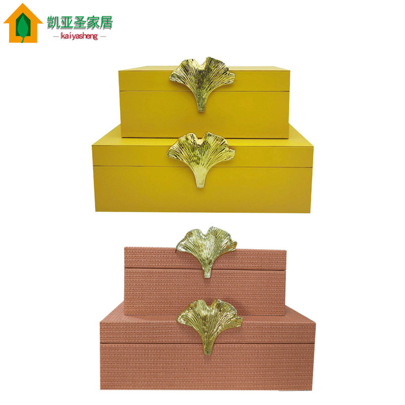 新中式软装饰品家居木质工艺品银杏叶扣木艺首饰盒卧室玄关摆件