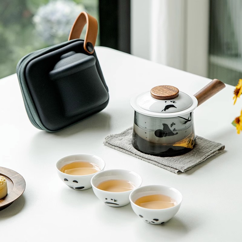 玻璃便携式旅行茶具快客杯一壶三杯茶具套装户外旅游泡茶随行茶壶