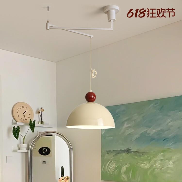 花苞带摇臂餐厅吊灯奶油风可移位餐桌灯法式中古饭厅灯圆形桌灯