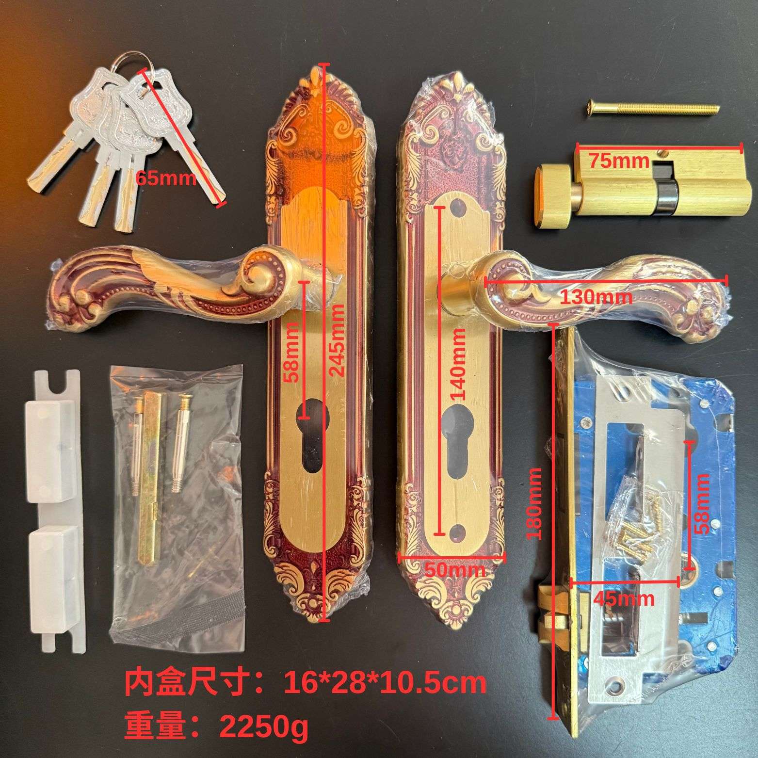 全铜静音实木门锁欧式玫瑰金色纯铜锁室内门锁通用门锁5845铜锁体