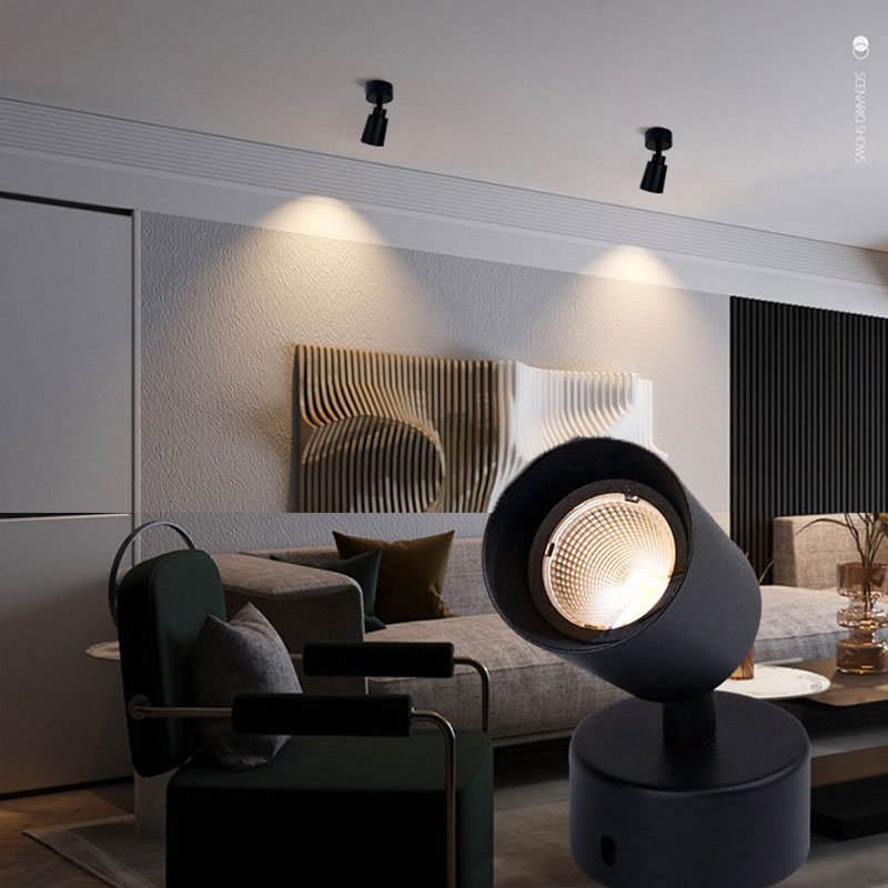 黑色led明装小射灯防眩吸顶t免开孔3W5W7W客厅背景墙壁画侧装90度