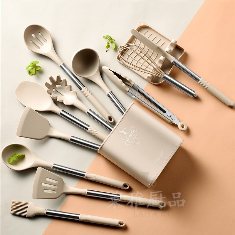 阳江市江城区木纹硅胶厨具套装铲勺漏铲汤勺不粘V锅烘焙烹饪工具