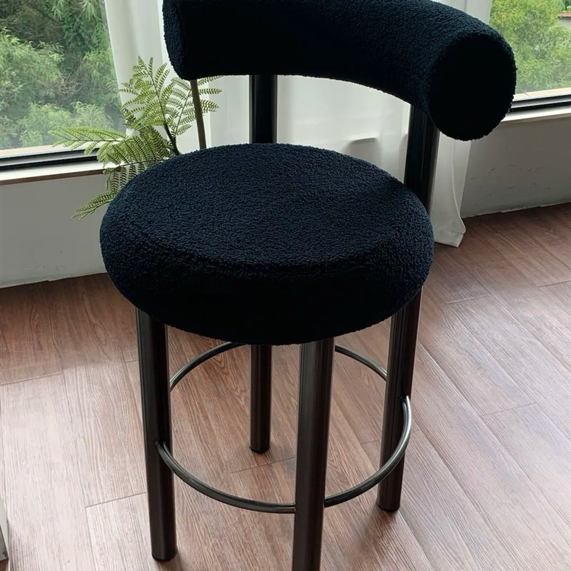 意式轻奢吧台椅现代m不锈钢设计师岛台椅前台吧台凳家用靠背高脚