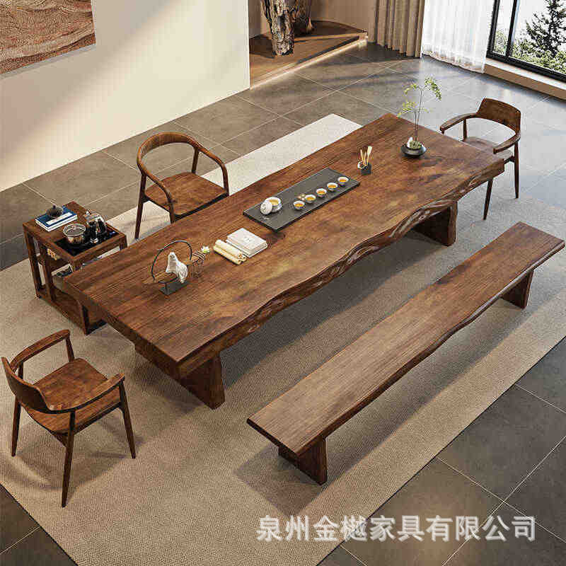 新中式大板实木茶桌办公室会客接待茶台组合客厅功夫泡茶桌椅订置