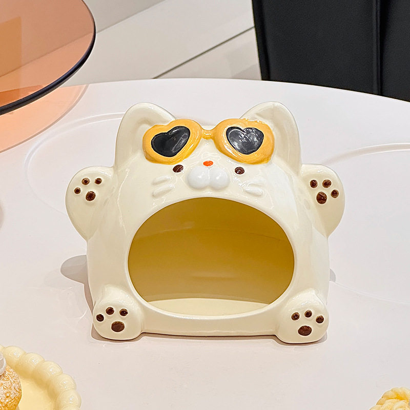眼镜猫收纳创意可爱风笔筒桌面笔筒手机支架办公室桌面收纳桶摆件