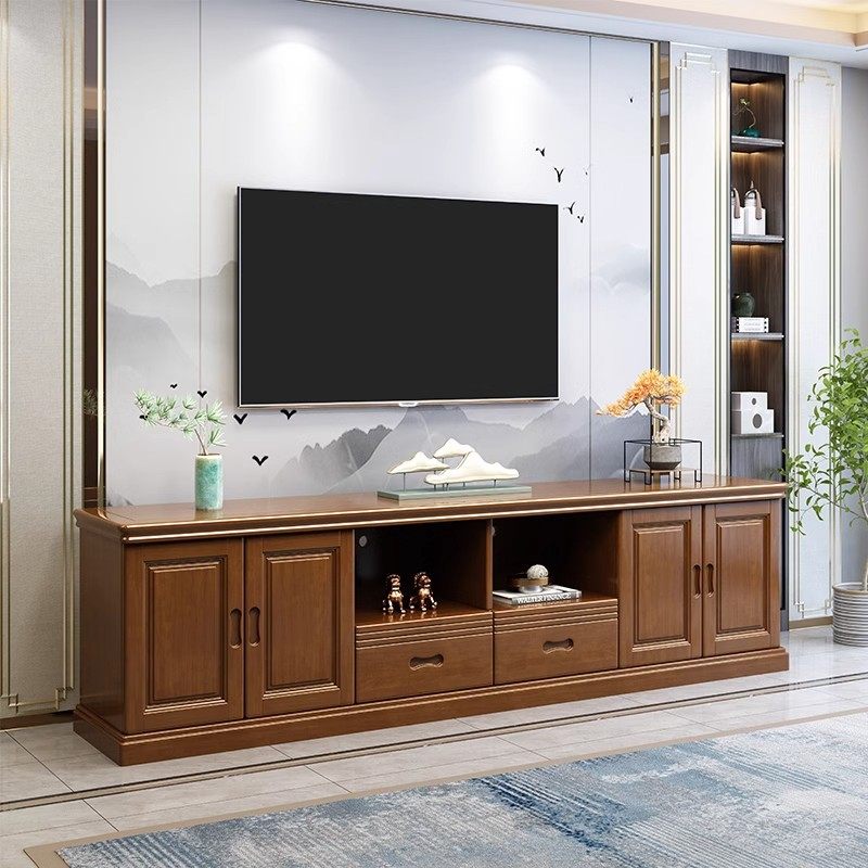 实木电视柜中式客厅大容量多功能储物地柜卧室加高置物影视柜组合