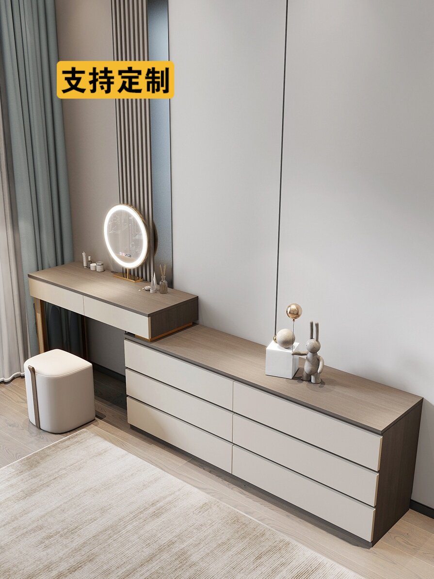 梳妆台斗柜一体卧室床尾收纳柜实木书桌电视柜组合储物房间化妆柜