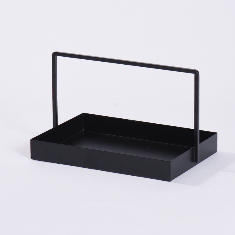 铁艺提篮日式料理店样板间软装托盘酒店创意黑色金属茶托饰品摆件