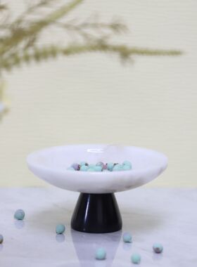 新中式大理石高脚果盘托盘摆件客厅样板间酒店售楼处展厅软装饰品