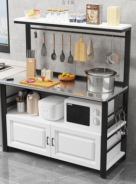 2026厨房不锈钢切菜作台落地家用多层微波炉烤箱置物架多功能储物