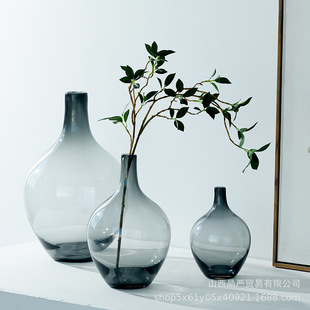 批发北欧简约小口径大肚玻璃花瓶吊钟麻醉木水养插花落地透明摆件