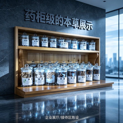 中药标本展示墙玻璃瓶艾灸馆展示品中草药卡片定制养生馆摆件