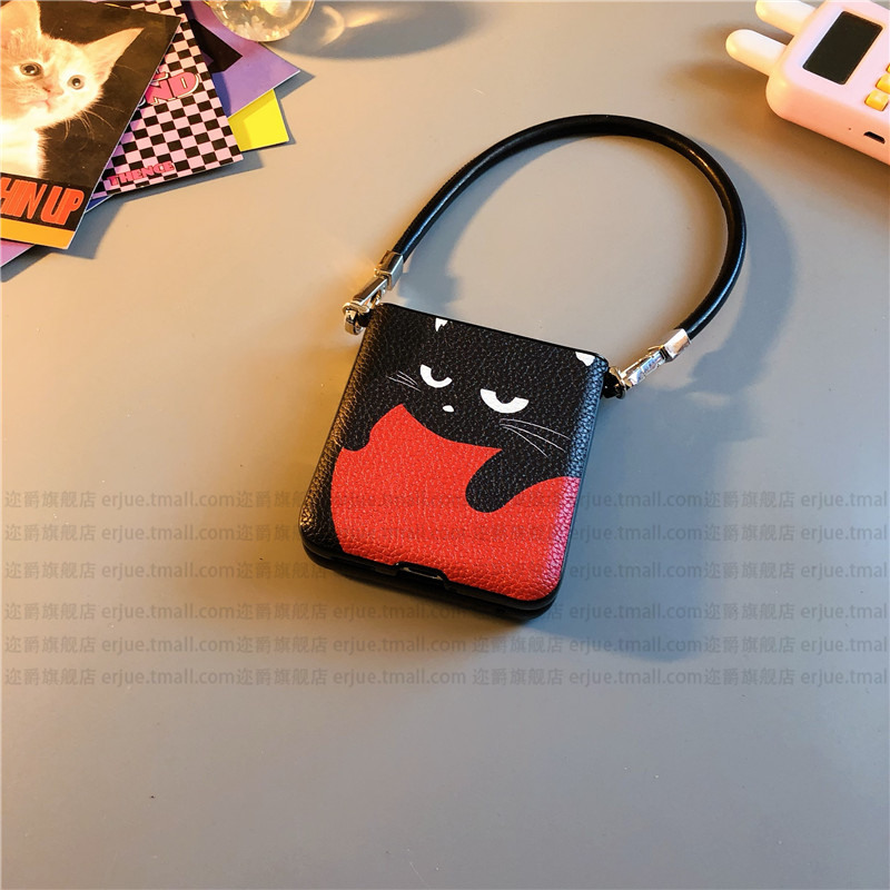 慵懒黑猫适用华为pocket2手机壳purax硬nova三星zflip5 6简约vivox皮p50 oppofindn3n2女w24荣耀v小米mixflip