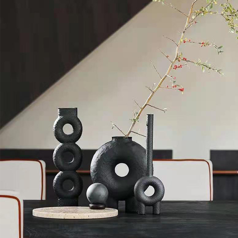 速发肌中式几何圆圈新理花瓶创意造型家居软民饰品酒店装宿样板房