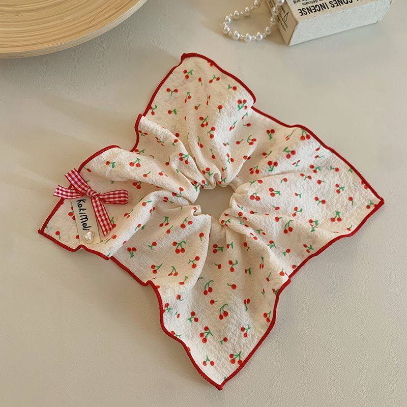 红色樱桃方形大肠圈超仙少女扎马尾气质头绳高颜值丸子头发绳头饰